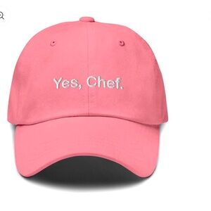 BaseBall Cap NWT, “YES CHEF” “Classics” Pink w/ White Embroidered Font,